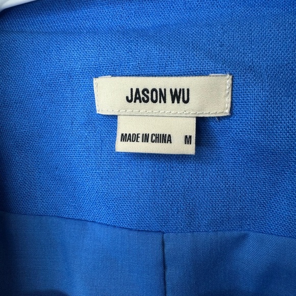 Jason Wu Womens Blue Linen Cropped Blazer Jacket Braided Trim Size Medium‎ - Picture 4 of 10